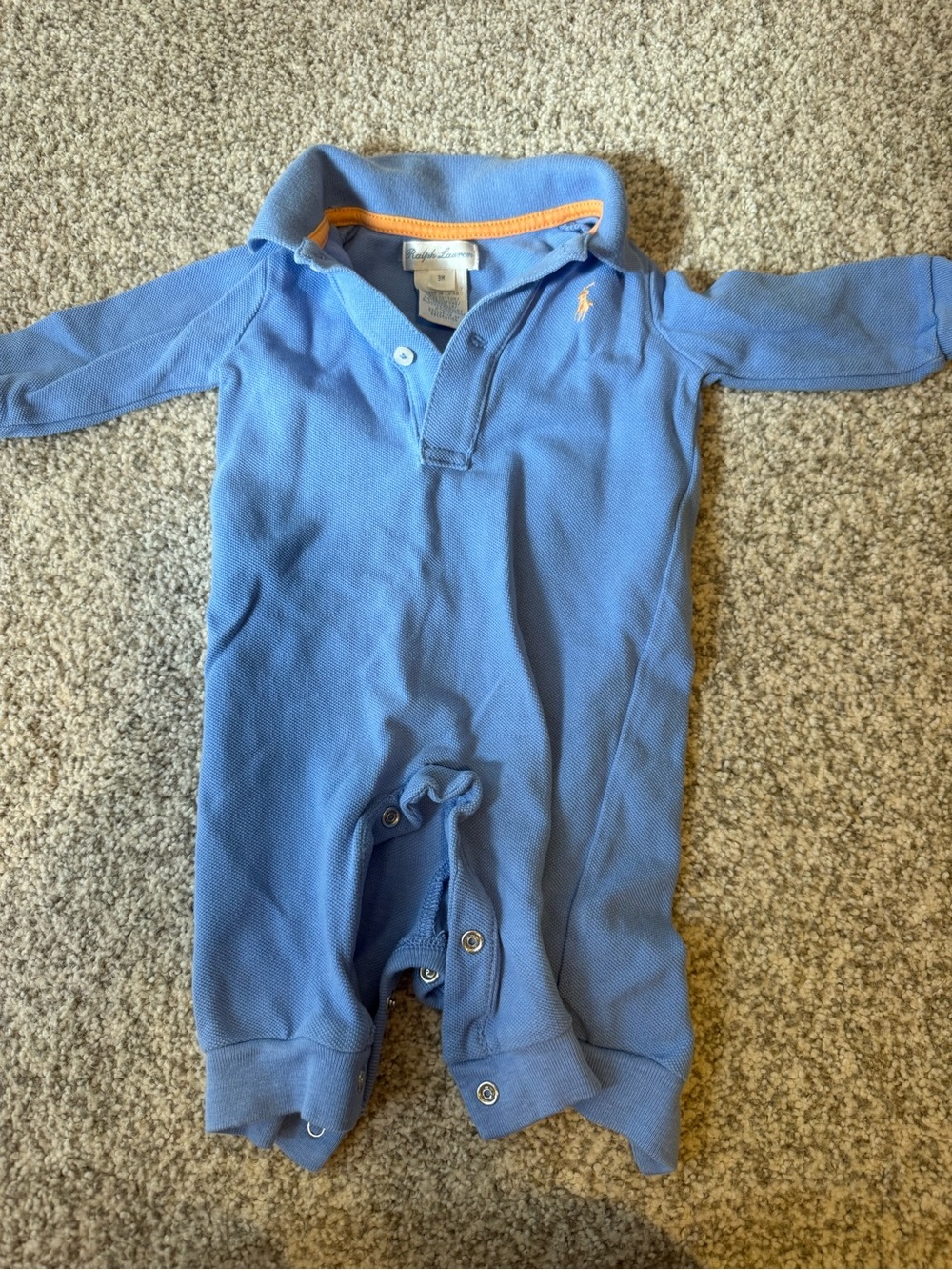 Ralph Lauren Light Blue Polo-Style Baby One-Piece with Orange Trim